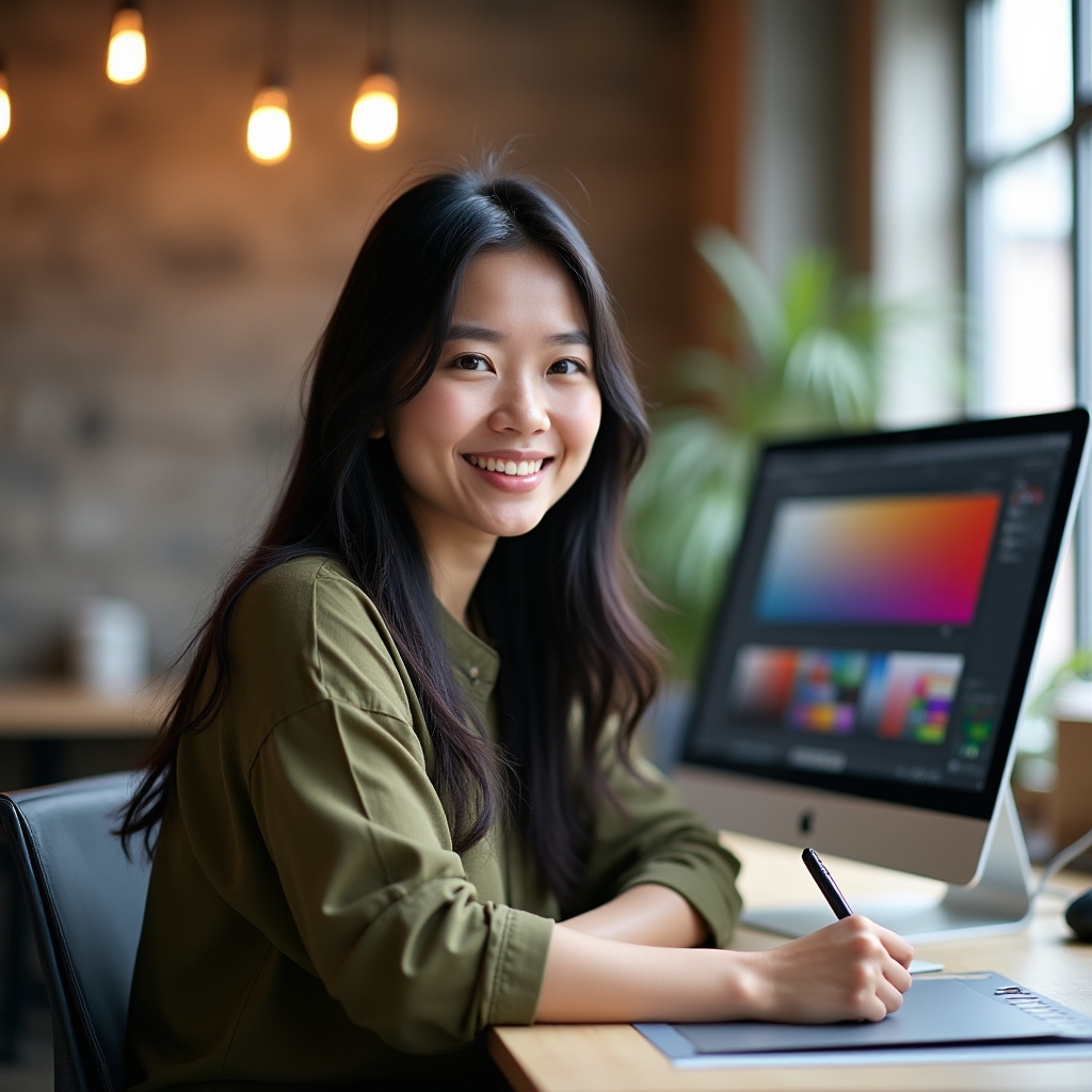 Freiberufliche Grafikdesignerin bei der Arbeit