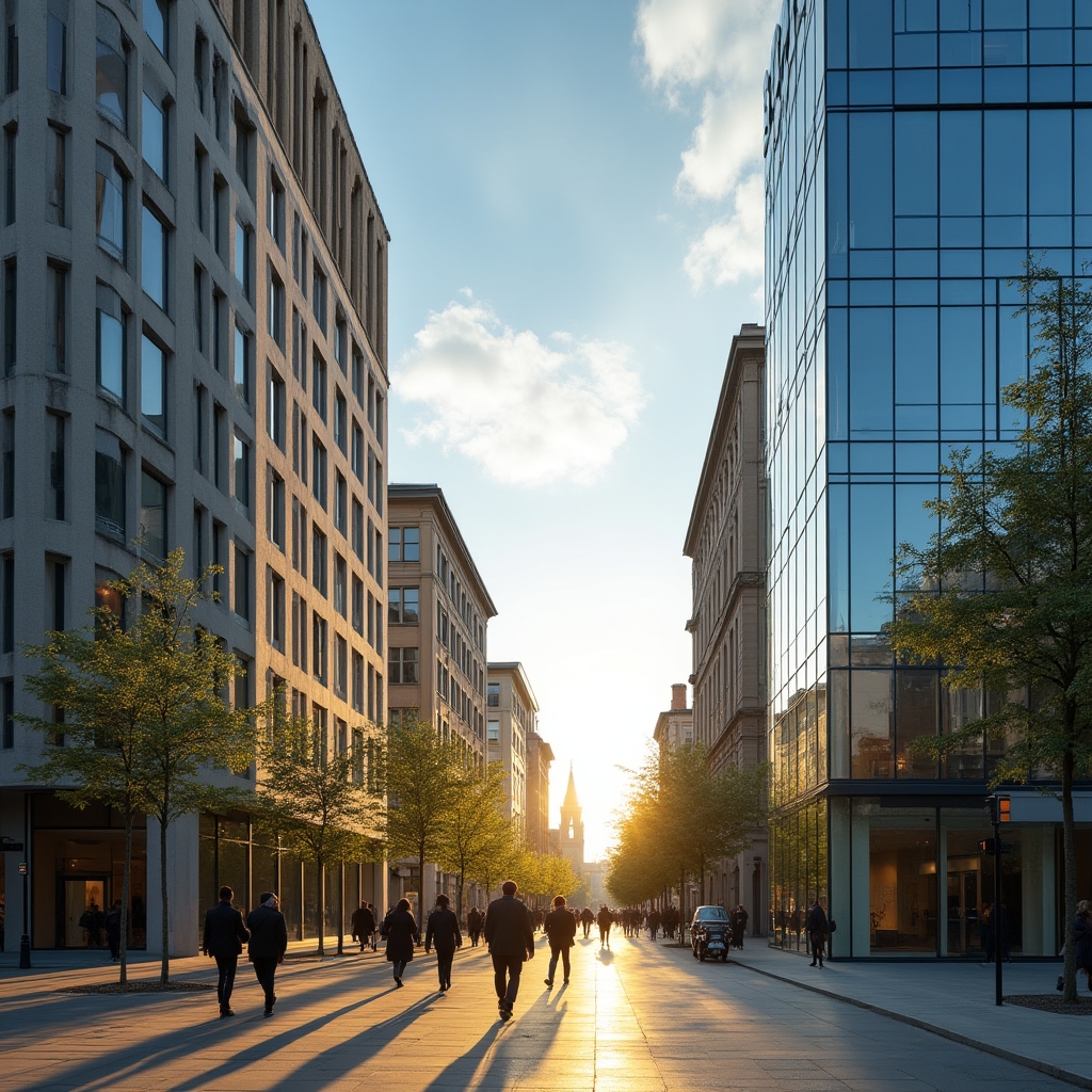 Münchener Geschäftsviertel mit modernen Bürogebäuden